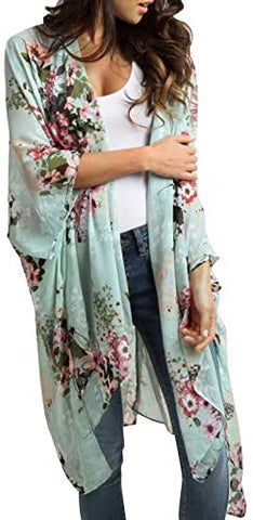 Relipop Women's Chiffon Blouse Loose Tops Beach Kimono Floral Print Cardigan