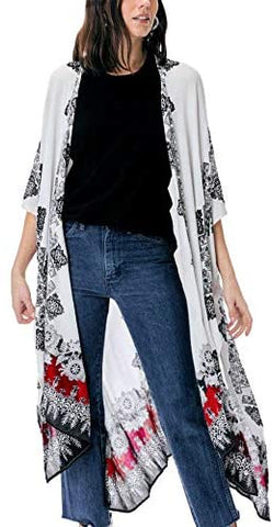 Relipop Women's Chiffon Blouse Loose Tops Beach Kimono Floral Print Cardigan