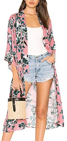 Relipop Women's Chiffon Blouse Loose Tops Beach Kimono Floral Print Cardigan