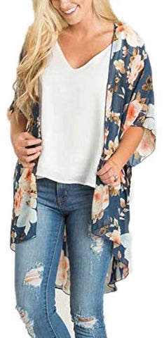 Relipop Women's Chiffon Blouse Loose Tops Beach Kimono Floral Print Cardigan