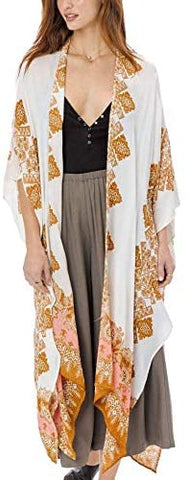 Relipop Women's Chiffon Blouse Loose Tops Beach Kimono Floral Print Cardigan