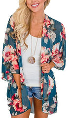 Relipop Women's Chiffon Blouse Loose Tops Beach Kimono Floral Print Cardigan