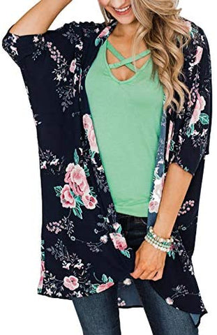 Relipop Women's Chiffon Blouse Loose Tops Beach Kimono Floral Print Cardigan