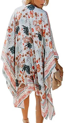 Relipop Women's Chiffon Blouse Loose Tops Beach Kimono Floral Print Cardigan