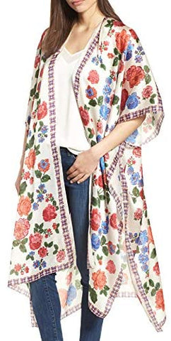 Relipop Women's Chiffon Blouse Loose Tops Beach Kimono Floral Print Cardigan