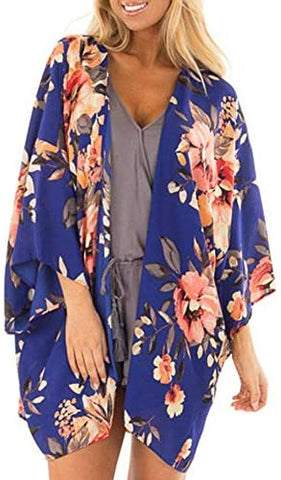 Relipop Women's Chiffon Blouse Loose Tops Beach Kimono Floral Print Cardigan