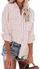 Image of HOTAPEI Womens Casual V Neck Striped Cuffed Sleeve Button Down Collar Blouses Shirts