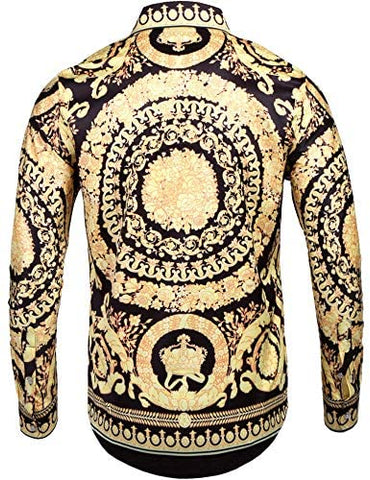 Pacinoble Mens Long Sleeve Fashion Luxury Design Print Dress Shirt (Gold, XX-Large)