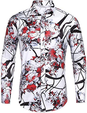 Pacinoble Mens Long Sleeve Fashion Luxury Design Print Dress Shirt (Gold, XX-Large)