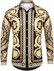 Image of Pacinoble Mens Long Sleeve Fashion Luxury Design Print Dress Shirt (Gold, XX-Large)